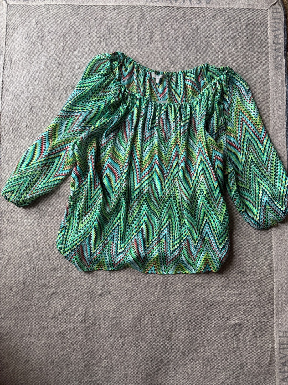 NY Collection Green Chevron Off-Shoulder Top with Multicolor Accents